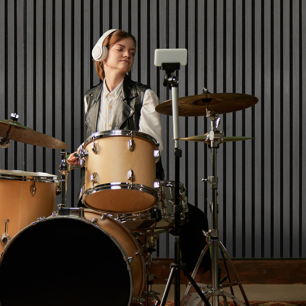 Tre Pannelli Fonoassorbenti con Doghe - Grigio Antracite