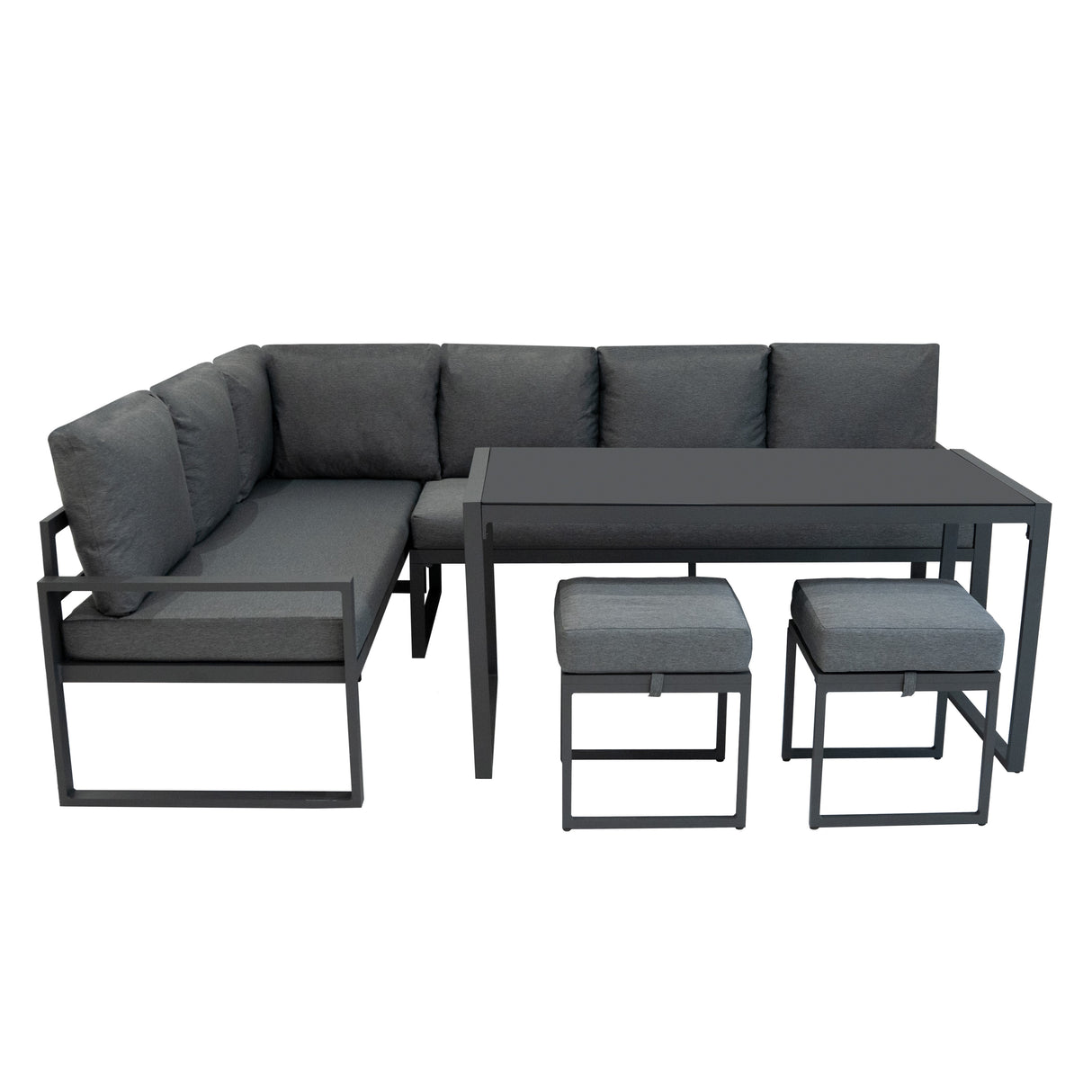 Set Divano Angolare in Alluminio con Cassapanca in Rattan Nero – Grigio Antracite