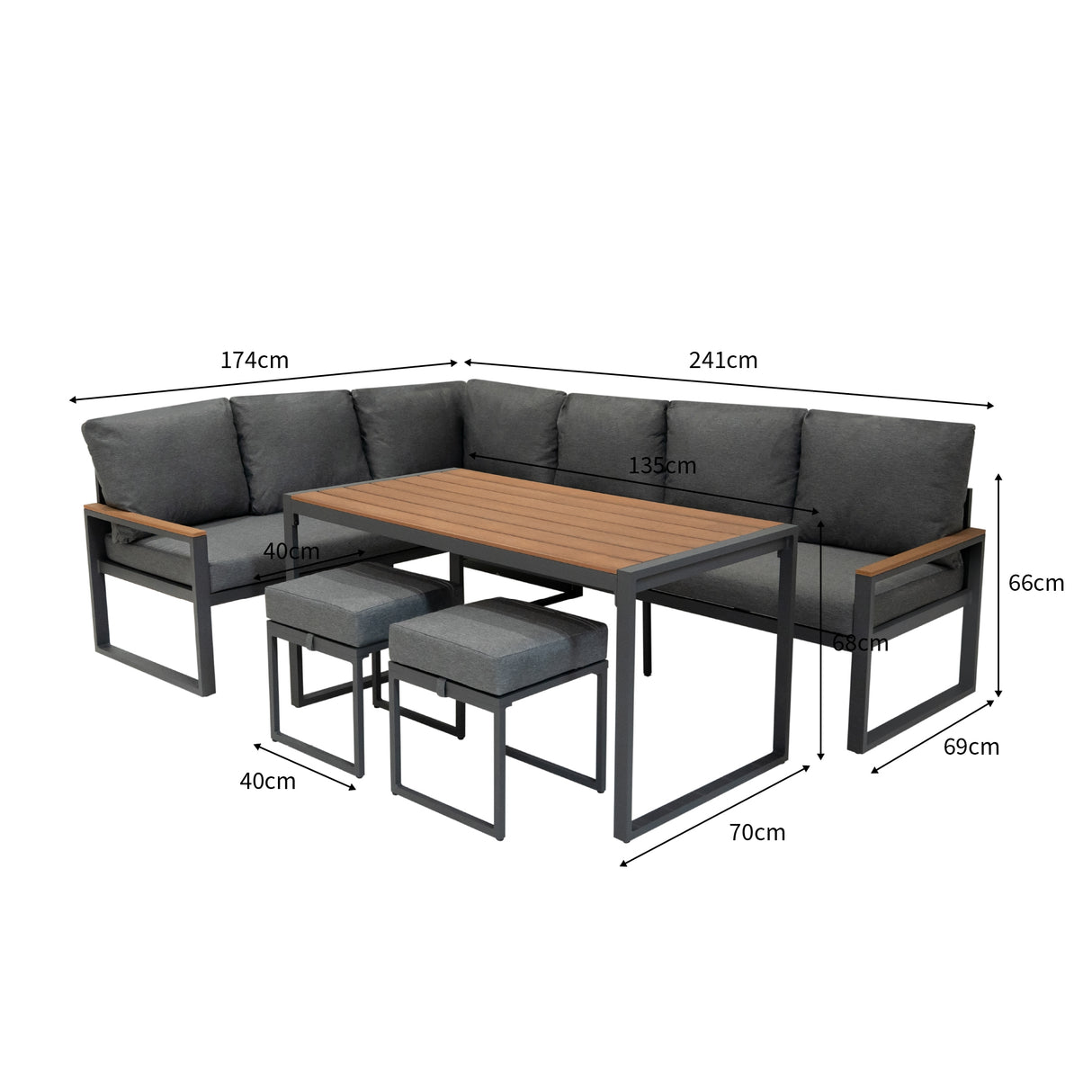 Set Divano Angolare in Alluminio con Cassapanca in Rattan Nero – Effetto Legno