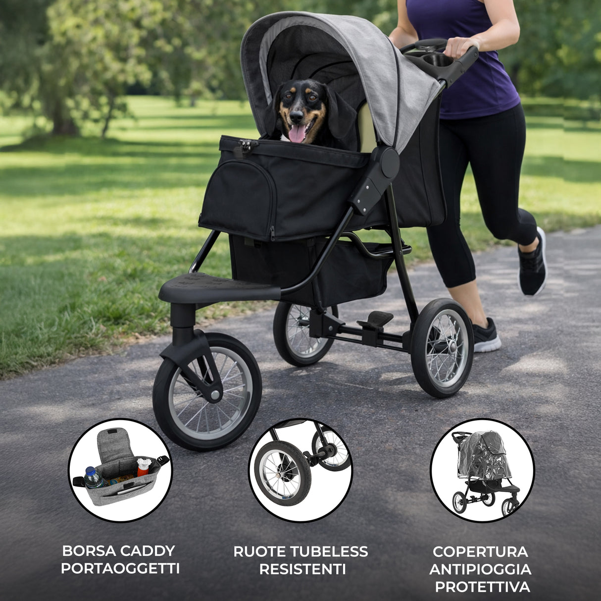 Passeggino Jogger per Animali Pieghevole - Grigio