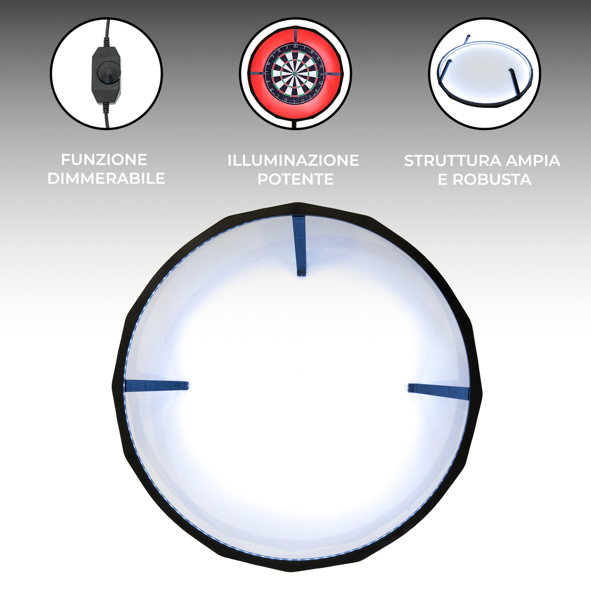 Anello LED per bersaglio freccette, struttura robusta con illuminazione a 360°, colori vivaci e design funzionale per migliorare il gioco