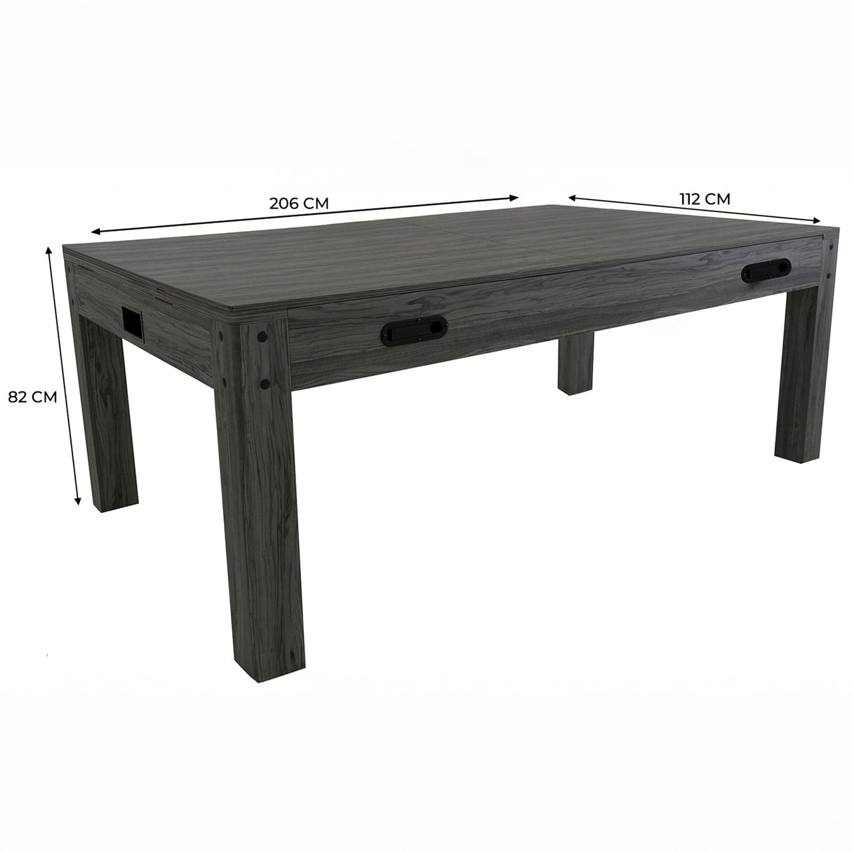Tavolo multigioco 7-in-1 in legno grigio, misure 213x112 cm, con finitura effetto legno e gambe robuste, ideale per giochi e attività sociali