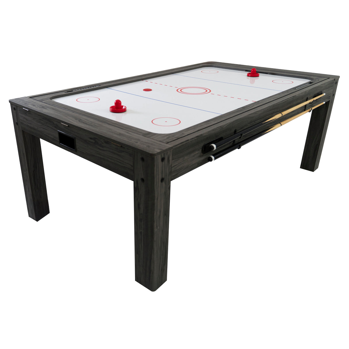 Tavolo giochi 7-in-1 grigio con superficie liscia, due panche contenitore e accessori per diversi giochi, ideale per famiglie