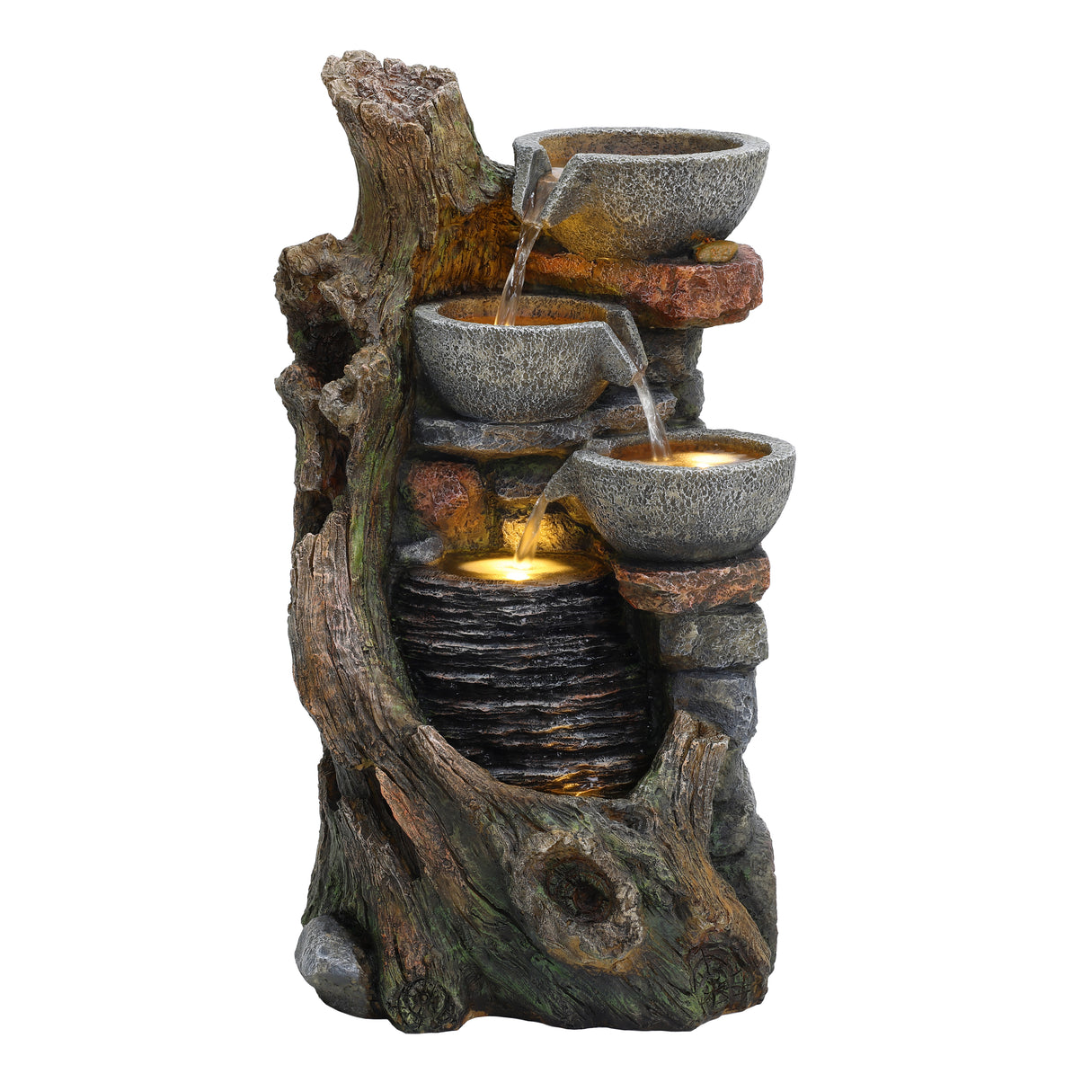 Fontana da Giardino Elettrica Cascata LED Pompa Rustic Brook