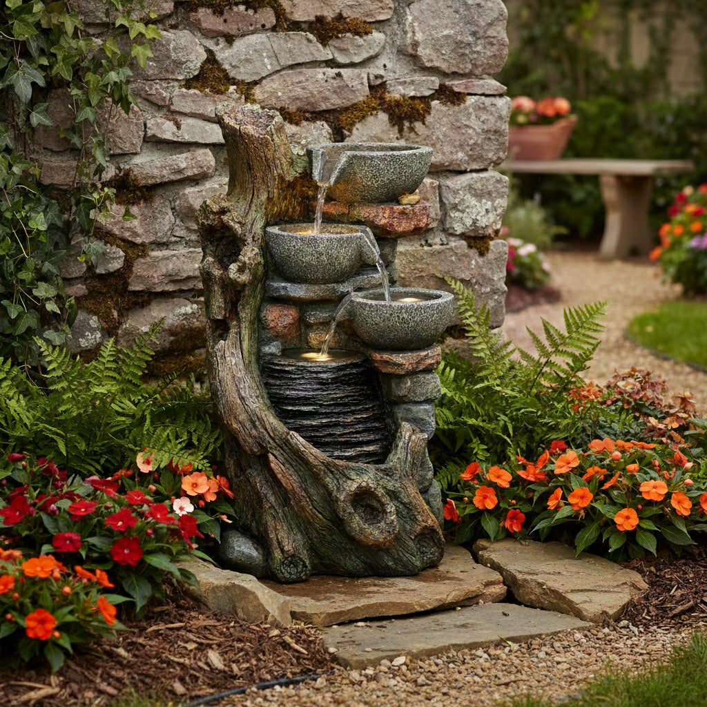 Fontana da Giardino Elettrica Cascata LED Pompa Rustic Brook