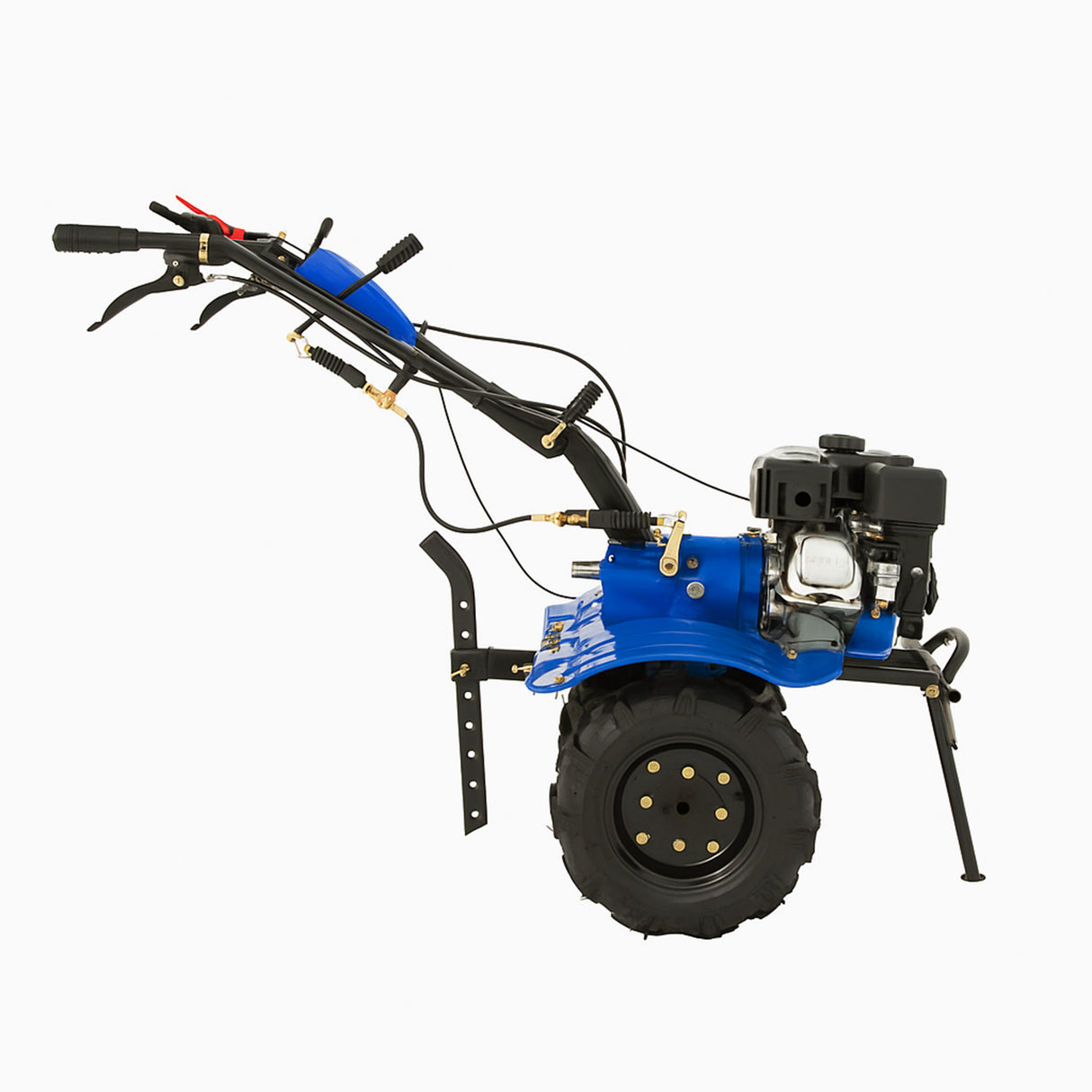 Motozappa a benzina 7,5HP 212cc, struttura robusta blu, manico ergonomico, ruote larghe per un'ottima stabilità e manovrabilità