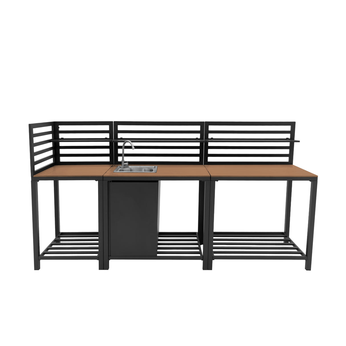 Set Cucina da Esterno 3 Pezzi in Alluminio e Legno con Lavello Modulare