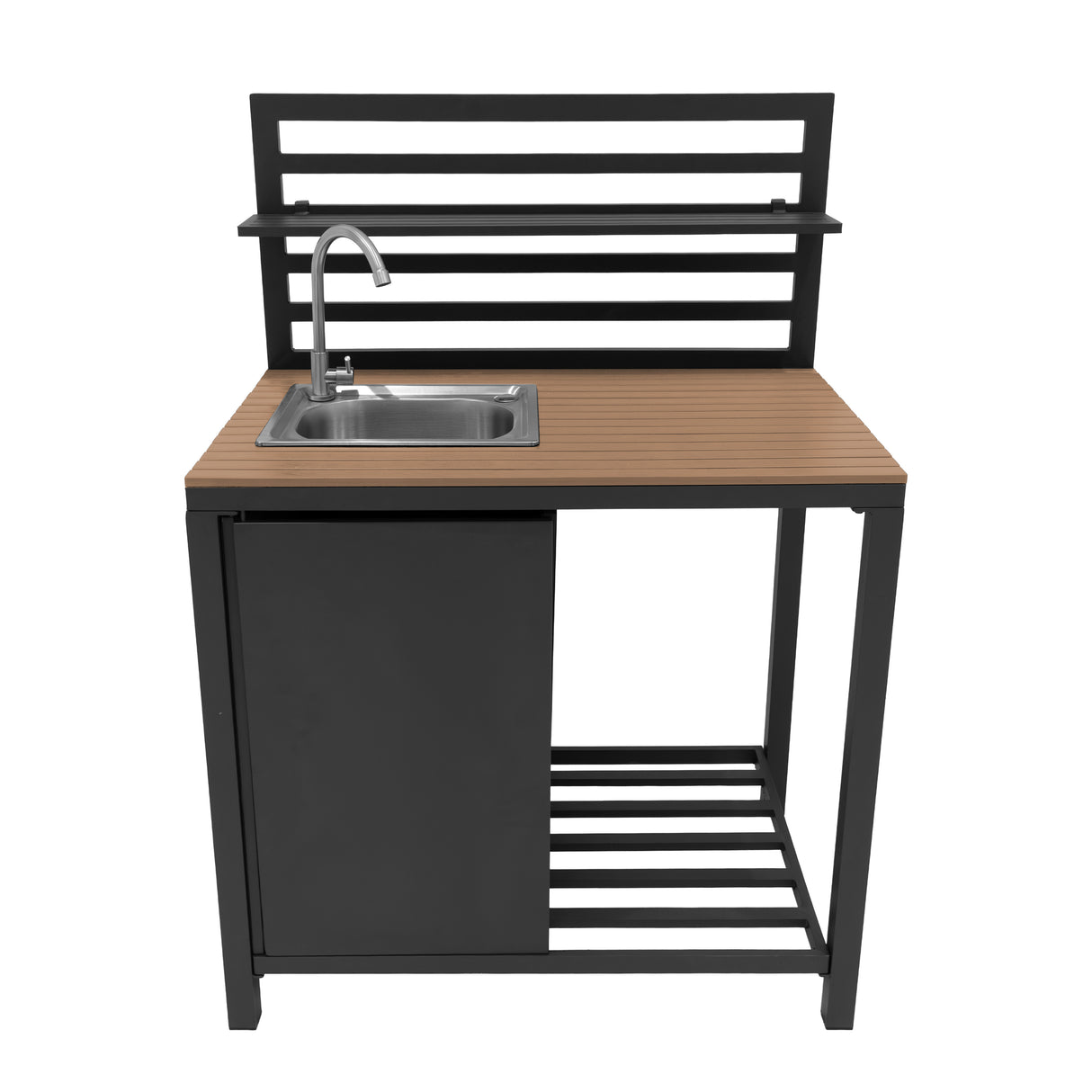 Set Cucina da Esterno 3 Pezzi in Alluminio e Legno con Lavello Modulare