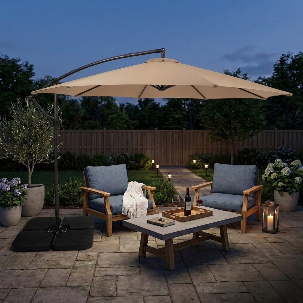 Ombrellone Decentrato 3m Beige con Base Quadrata Riempibile