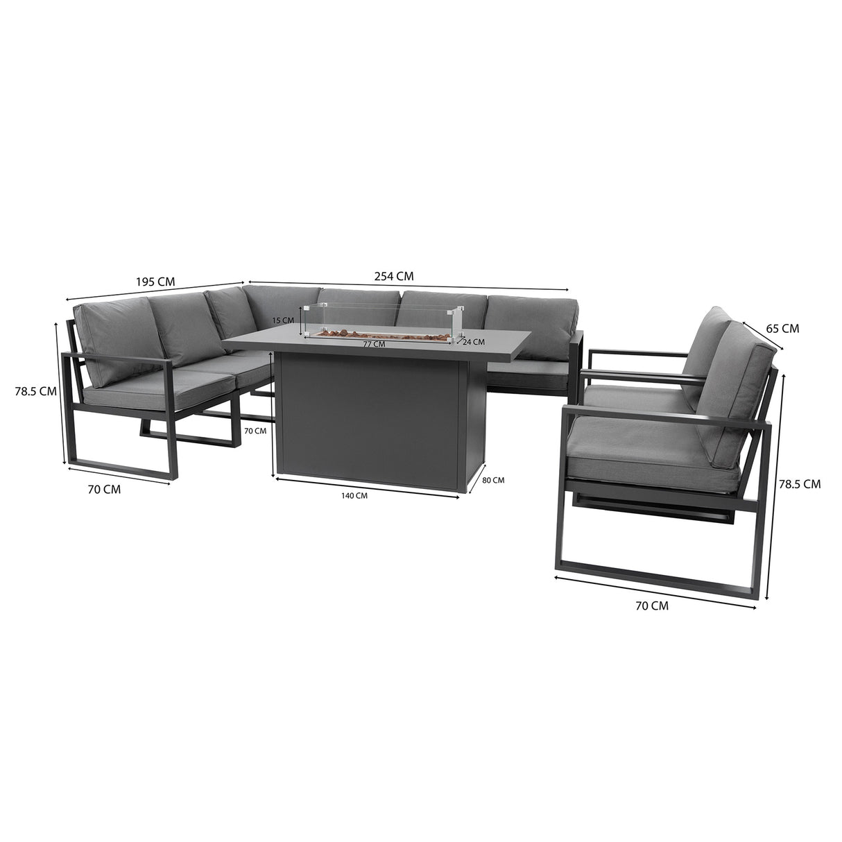 Set Mobili da Giardino in Alluminio 7 Posti con Tavolo Fire Pit Integrato