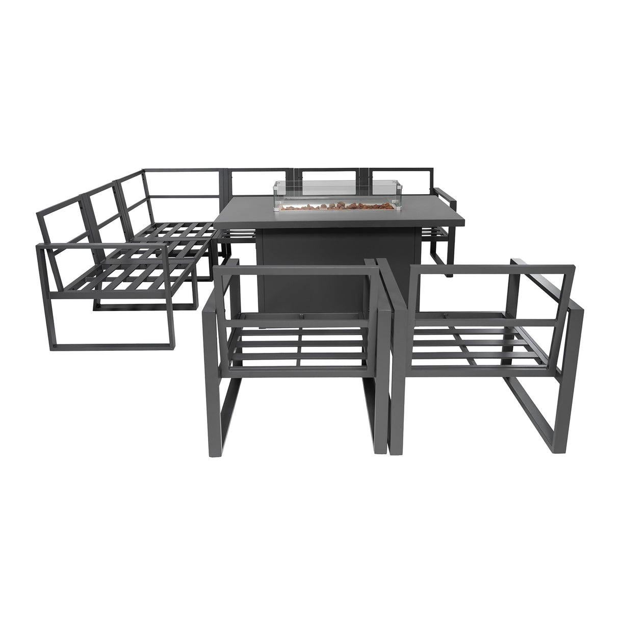 Set Mobili da Giardino in Alluminio 7 Posti con Tavolo Fire Pit Integrato