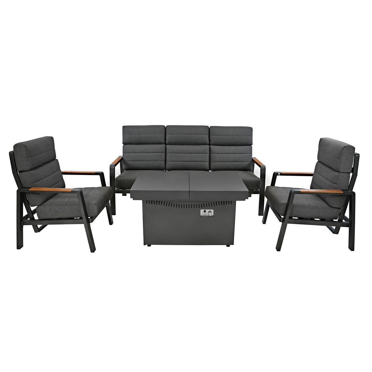 Set Giardino Alluminio 5 Posti con Tavolo Braciere e Poltrone Relax