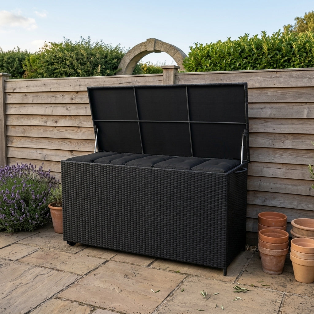 Box Contenitore in Rattan 700L per Cuscini - Nero