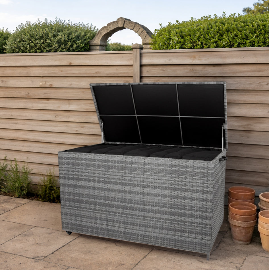 Box Contenitore in Rattan 700L per Cuscini - Grigio