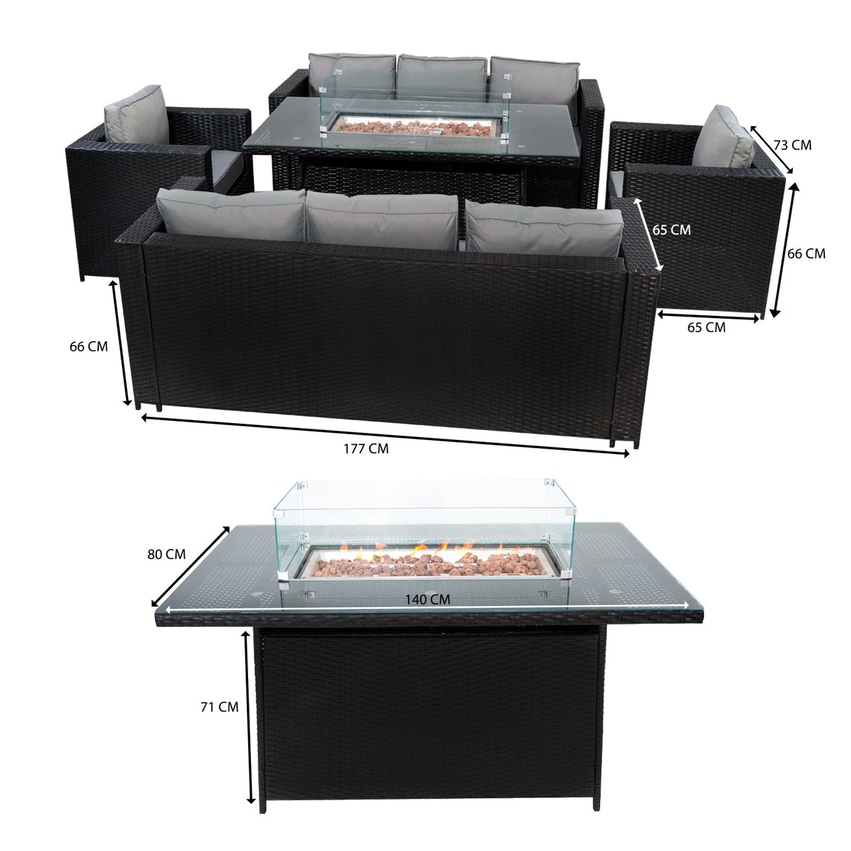 Set Mobili da Giardino in Rattan 8 Posti con Tavolo Firepit – Nero