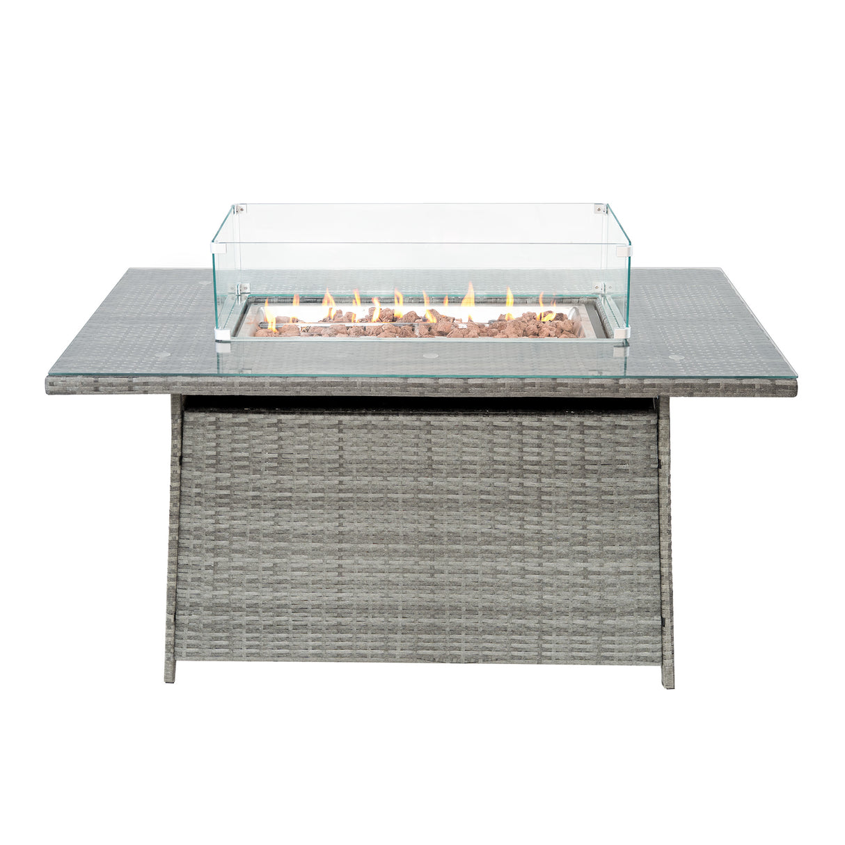 Set Mobili da Giardino in Rattan 8 Posti con Tavolo Firepit – Grigio