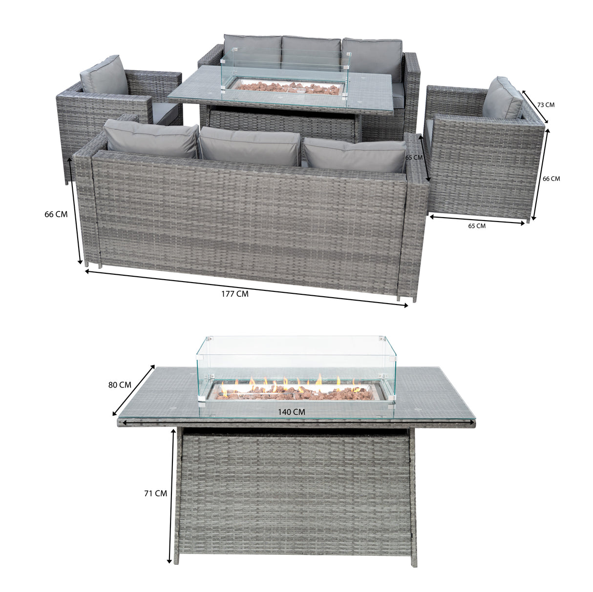 Set Mobili da Giardino in Rattan 8 Posti con Tavolo Firepit – Grigio