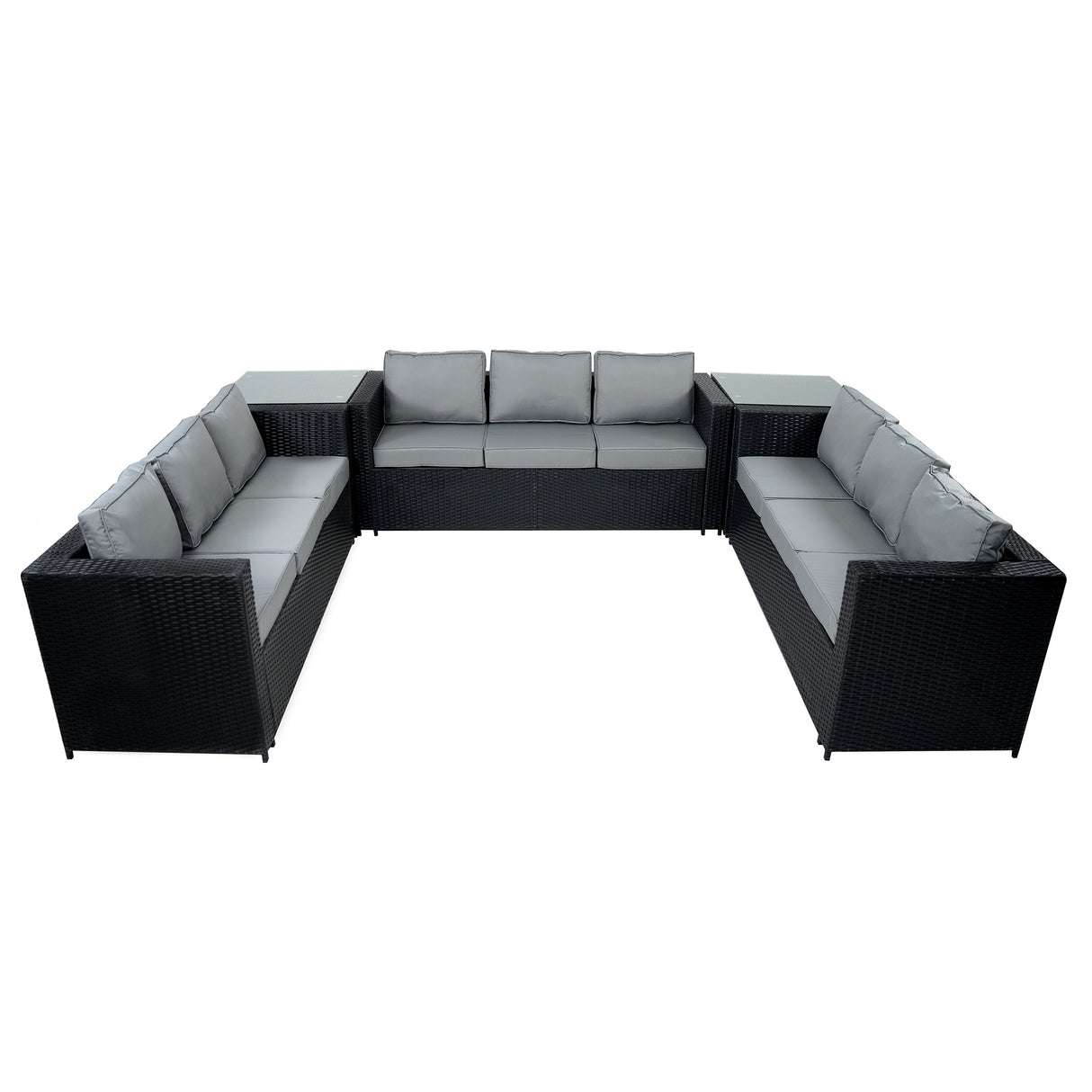 Set Mobili da Giardino in Rattan 11 Posti con Tavolo Firepit – Nero