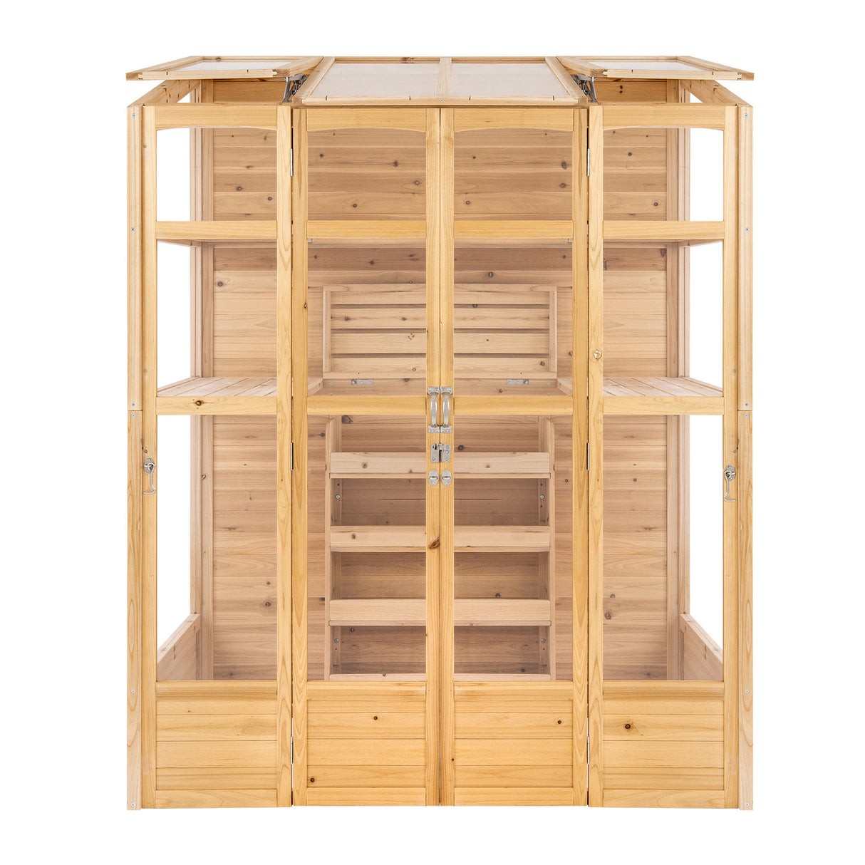 Serra Vittoriana da Giardino in Legno Naturale con Finestre Auto-Ventilate e Ripiani Regolabili