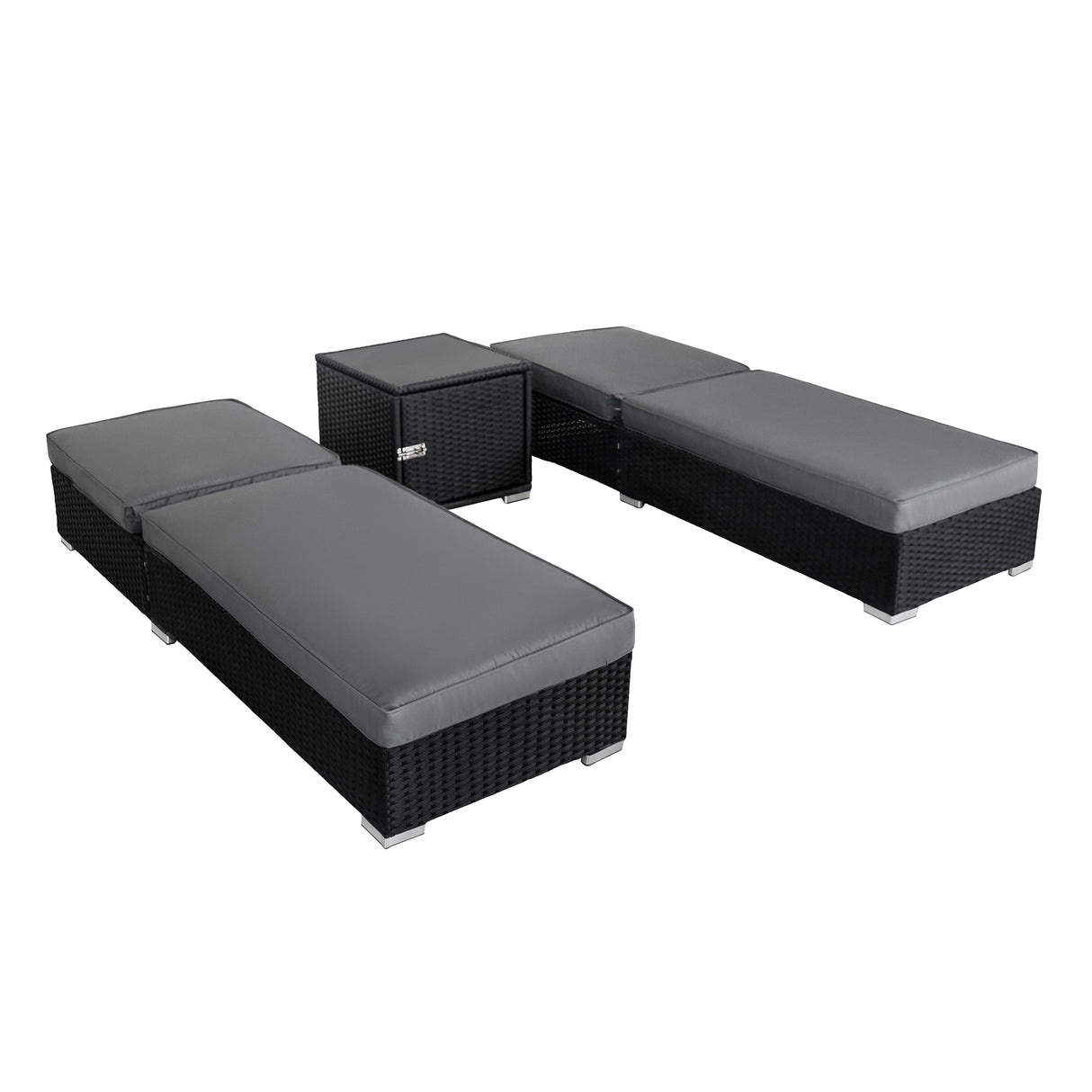 Set Lettini Prendisole in Rattan con Tavolino