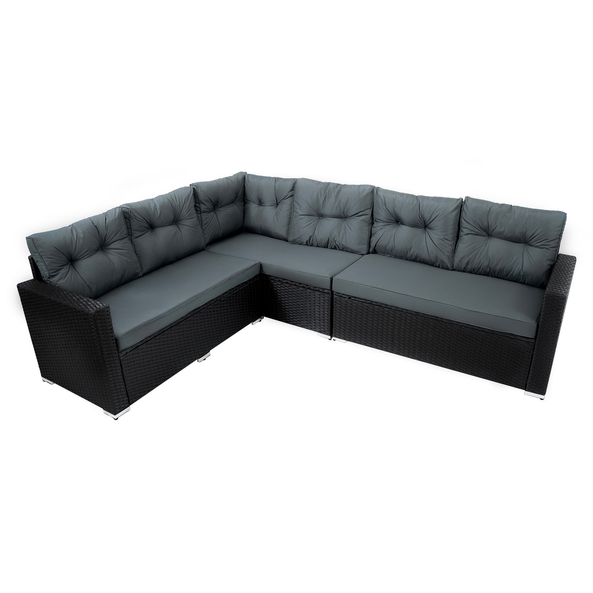 Set Angolare in Rattan 9 Posti con Tavolo in Polywood – Nero con Cuscini Grigi