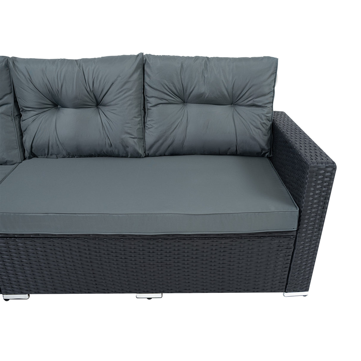 Set Angolare in Rattan 9 Posti con Tavolo in Polywood – Nero con Cuscini Grigi