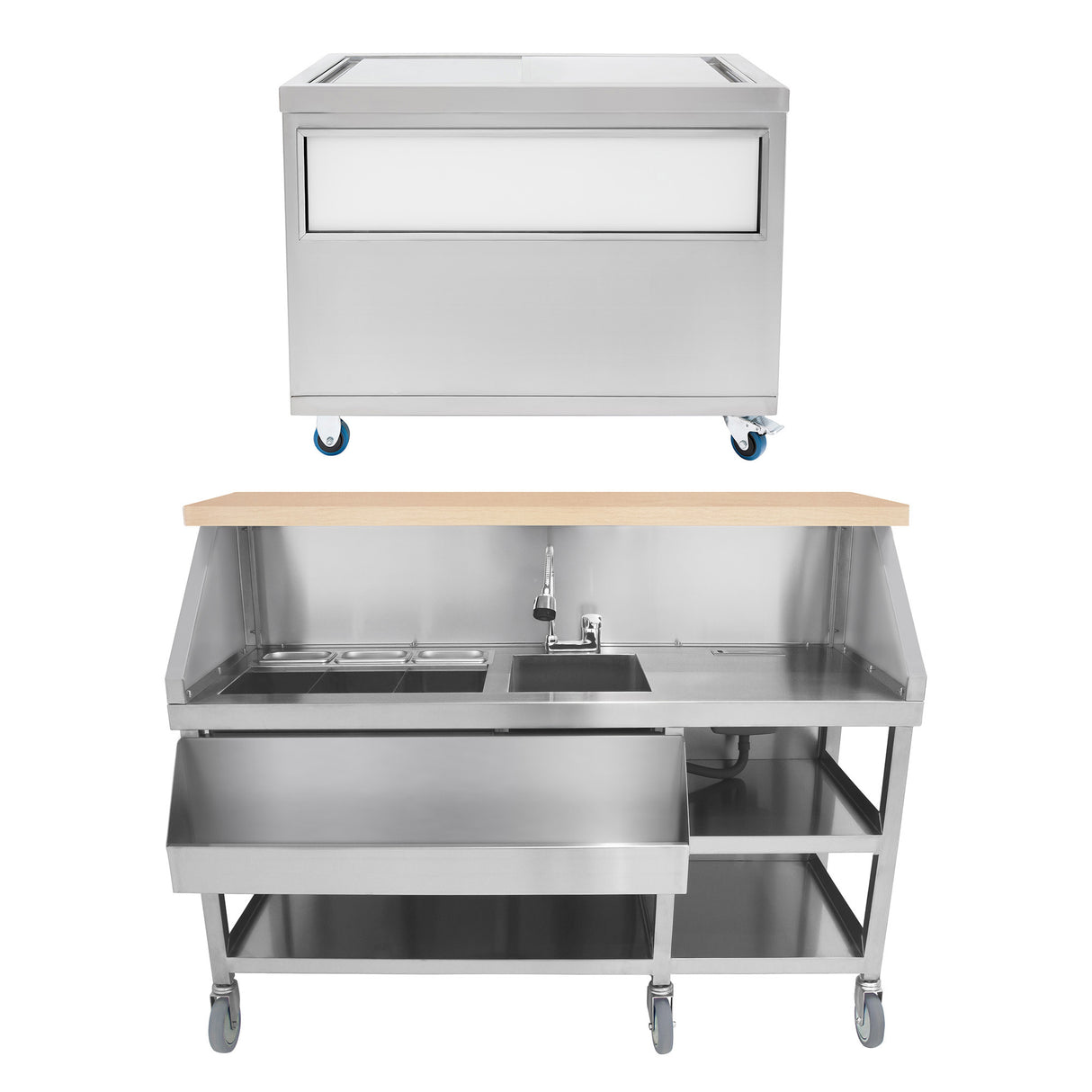 Postazione Bar Cocktail Mobile con Carrello Portaghiaccio 109L