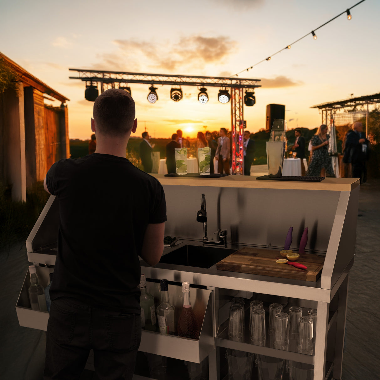 Postazione Bar Cocktail Mobile con Carrello Portaghiaccio 109L