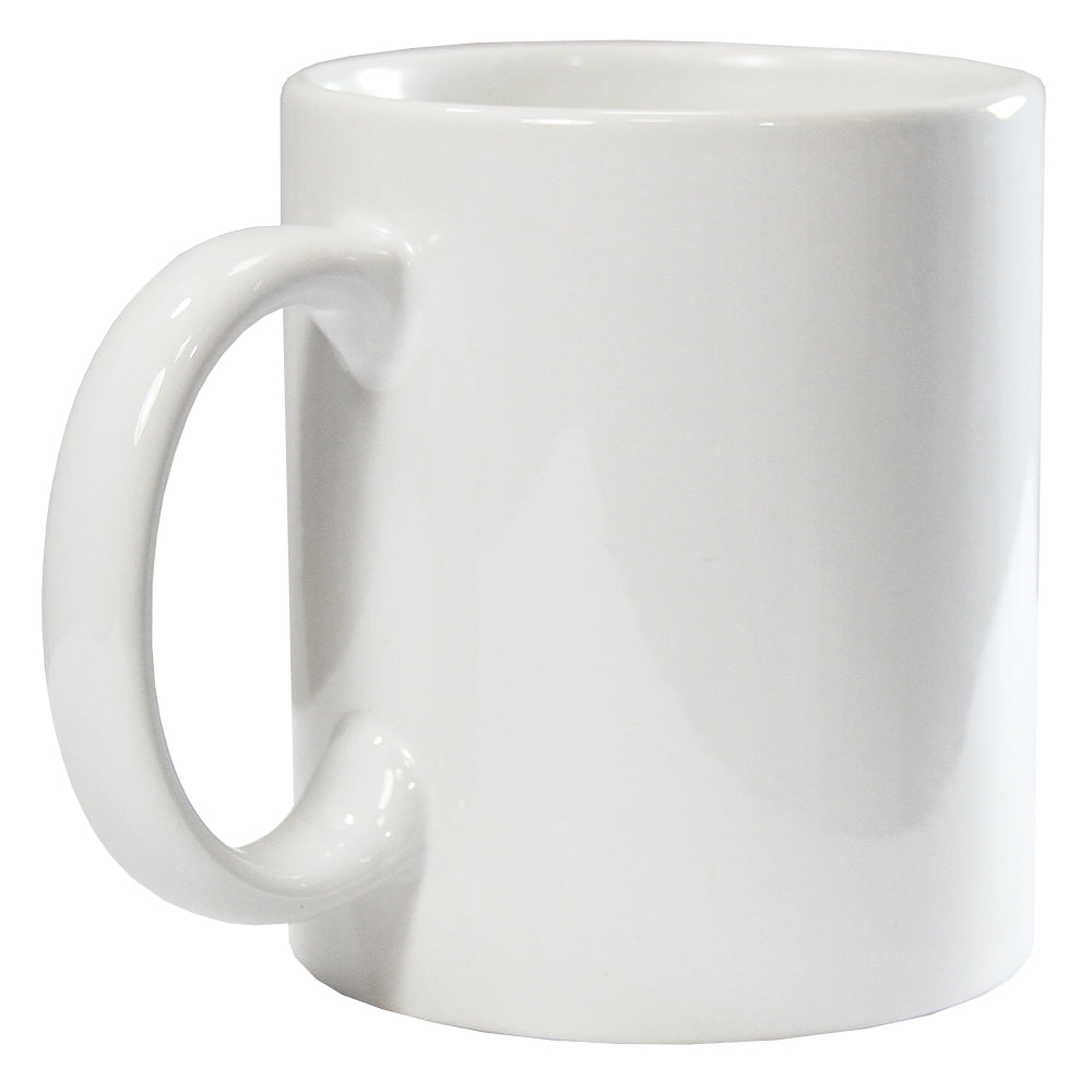 Tazza in ceramica bianca per sublimazione, design semplice, superficie liscia e lucida, ideale per personalizzazioni creative