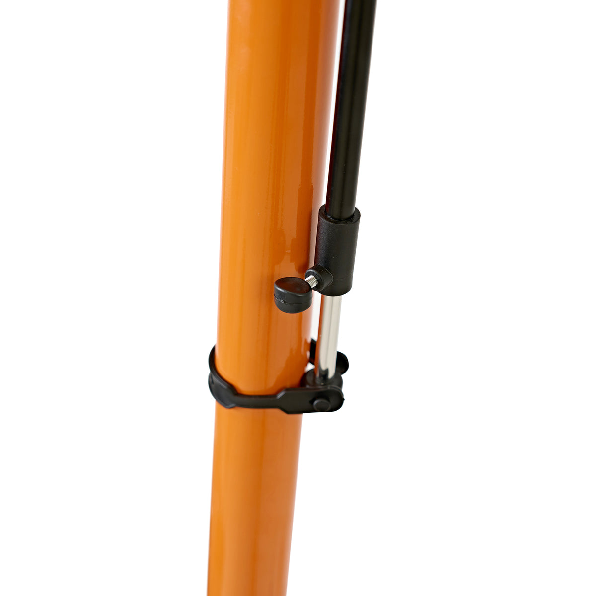 Cavalletto riparazione bici in metallo arancione lucido con dettagli neri, regolabile e robusto per un supporto stabile durante le riparazioni