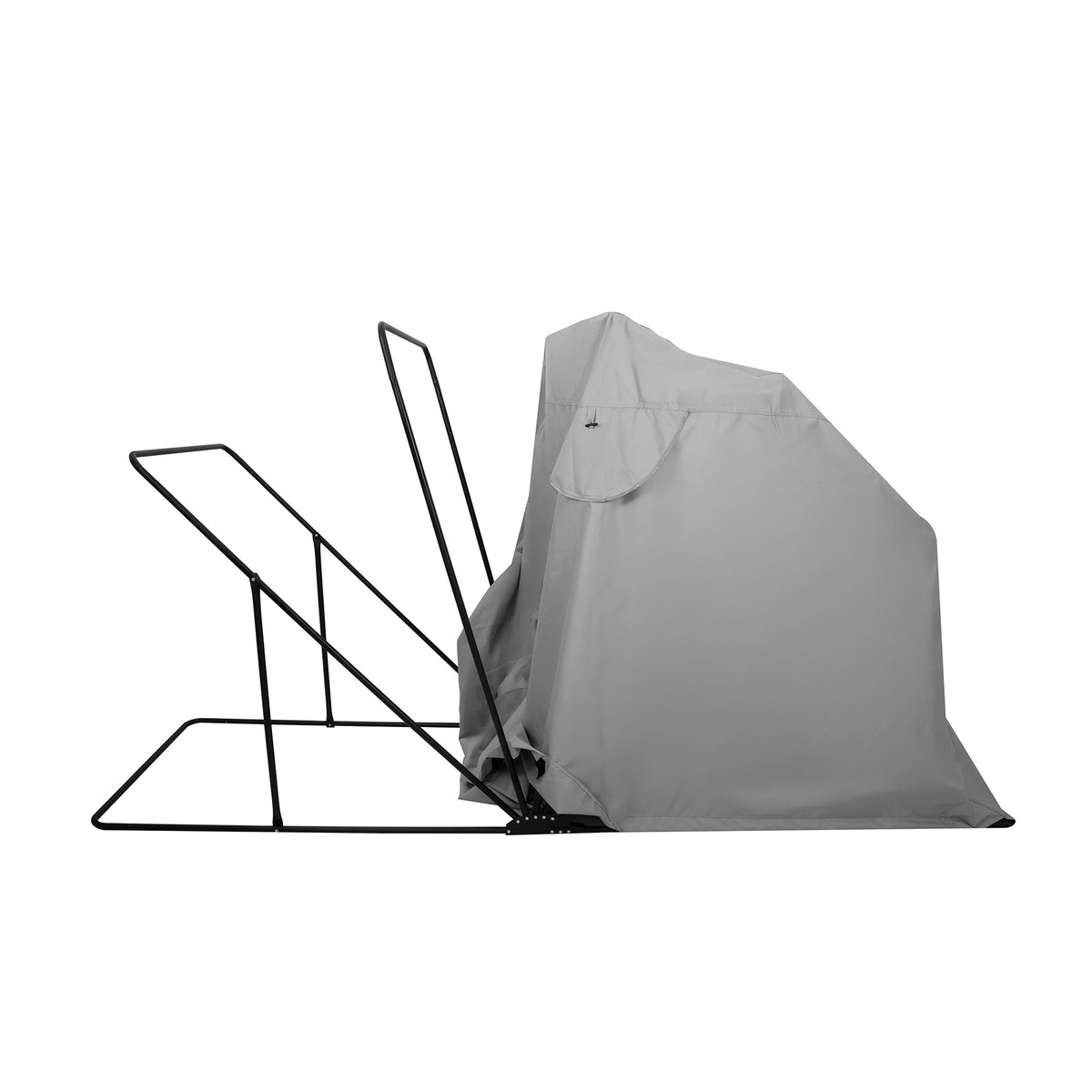 Tenda per moto grigia, realizzata in materiale resistente, con struttura pieghevole e design aerodinamico per una protezione ottimale