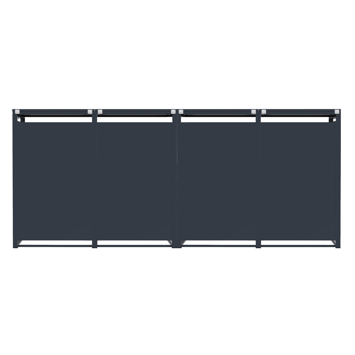 Struttura moderna in metallo nero con quattro pannelli, design elegante e minimalista, ideale per spazi interni ed esterni
