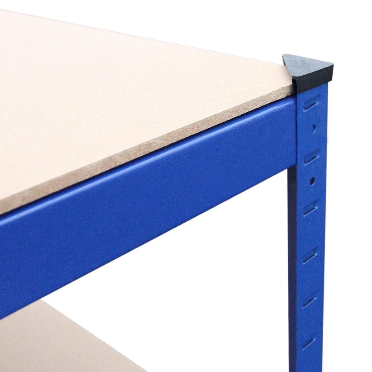 Scaffale da garage T-Rax blu, 90cm x 45cm, con struttura metallica e ripiano in MDF, angoli rinforzati per maggiore stabilità