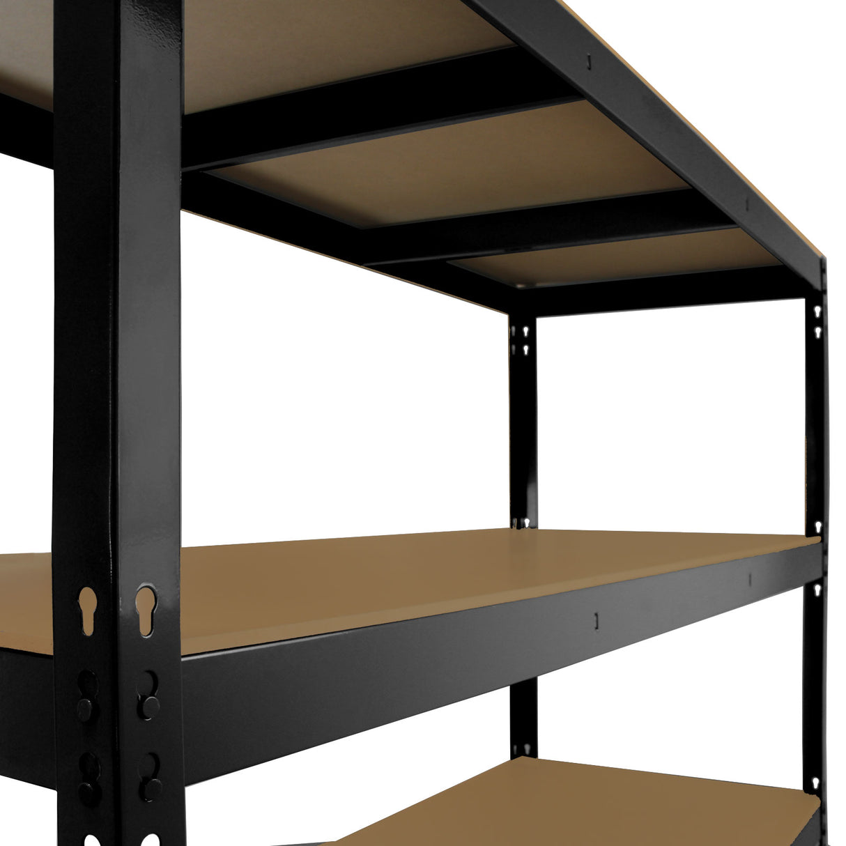 Scaffale da garage ad incastro Q-Rax, struttura nera in metallo con ripiani marroni, design robusto e funzionale, dimensioni 160cm x 60cm