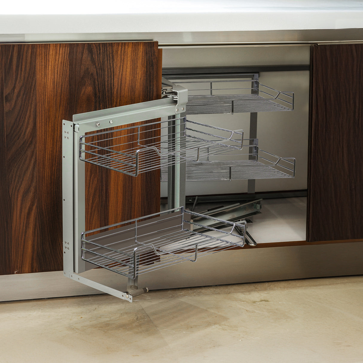 4 Cestelli KuKoo in Acciaio Inox per Mobile ad Angolo Cieco 90-100cm Mano Sx