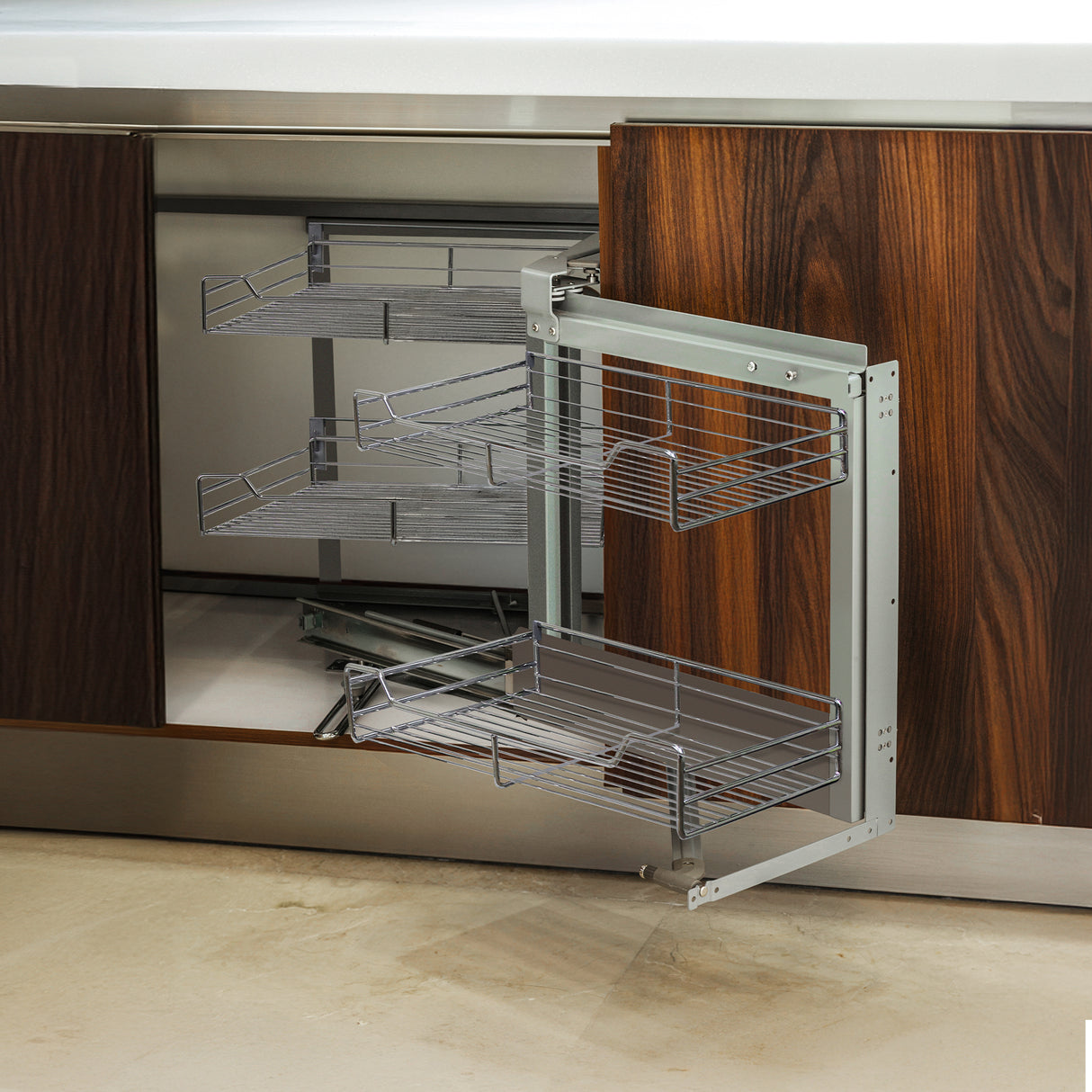 4 Cestelli KuKoo in Acciaio Inox per Mobile ad Angolo Cieco 90-100cm Mano Dx