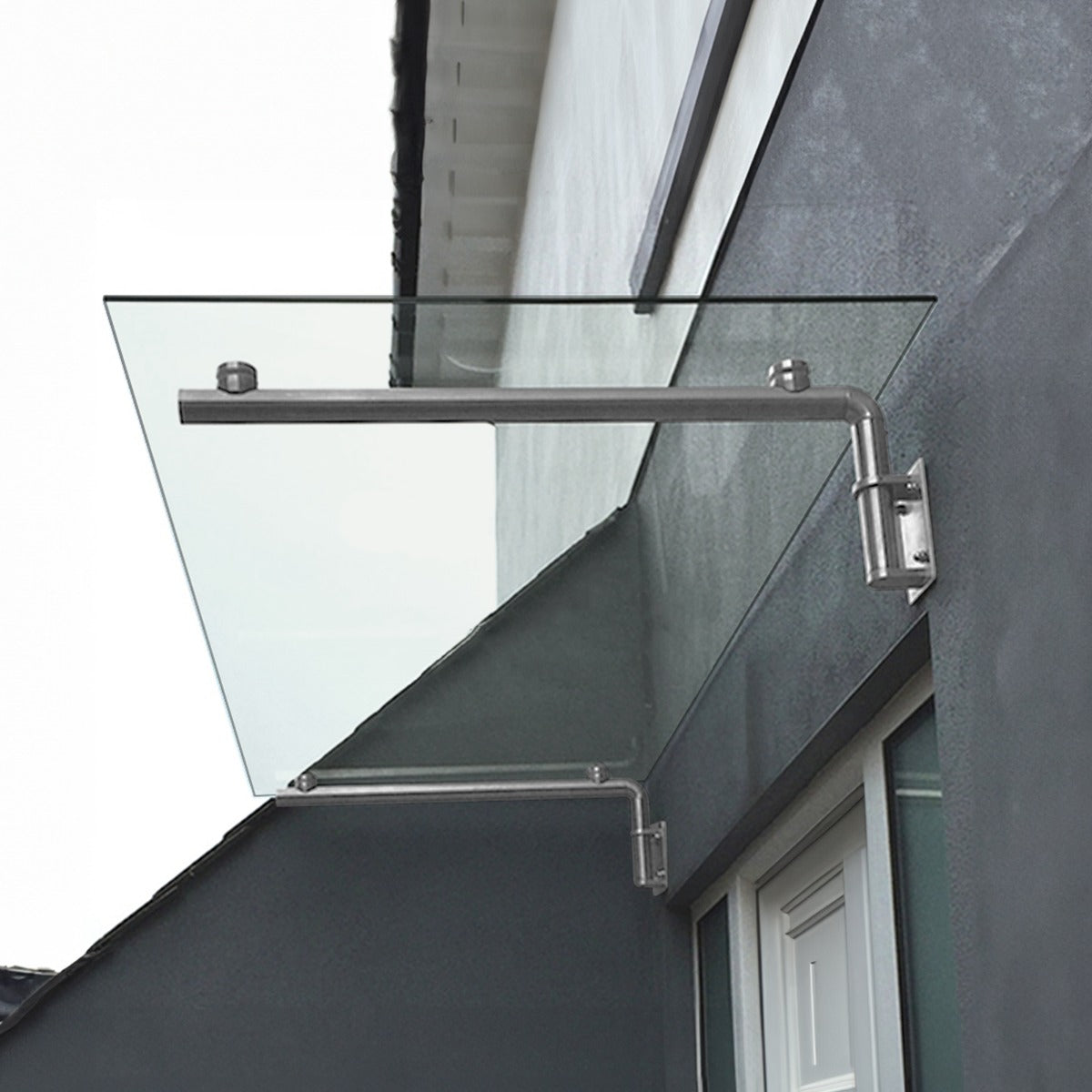 Tettoia in vetro trasparente 120 x 80 cm con staffe in acciaio inox, elegante e moderna, ideale per porte esterne