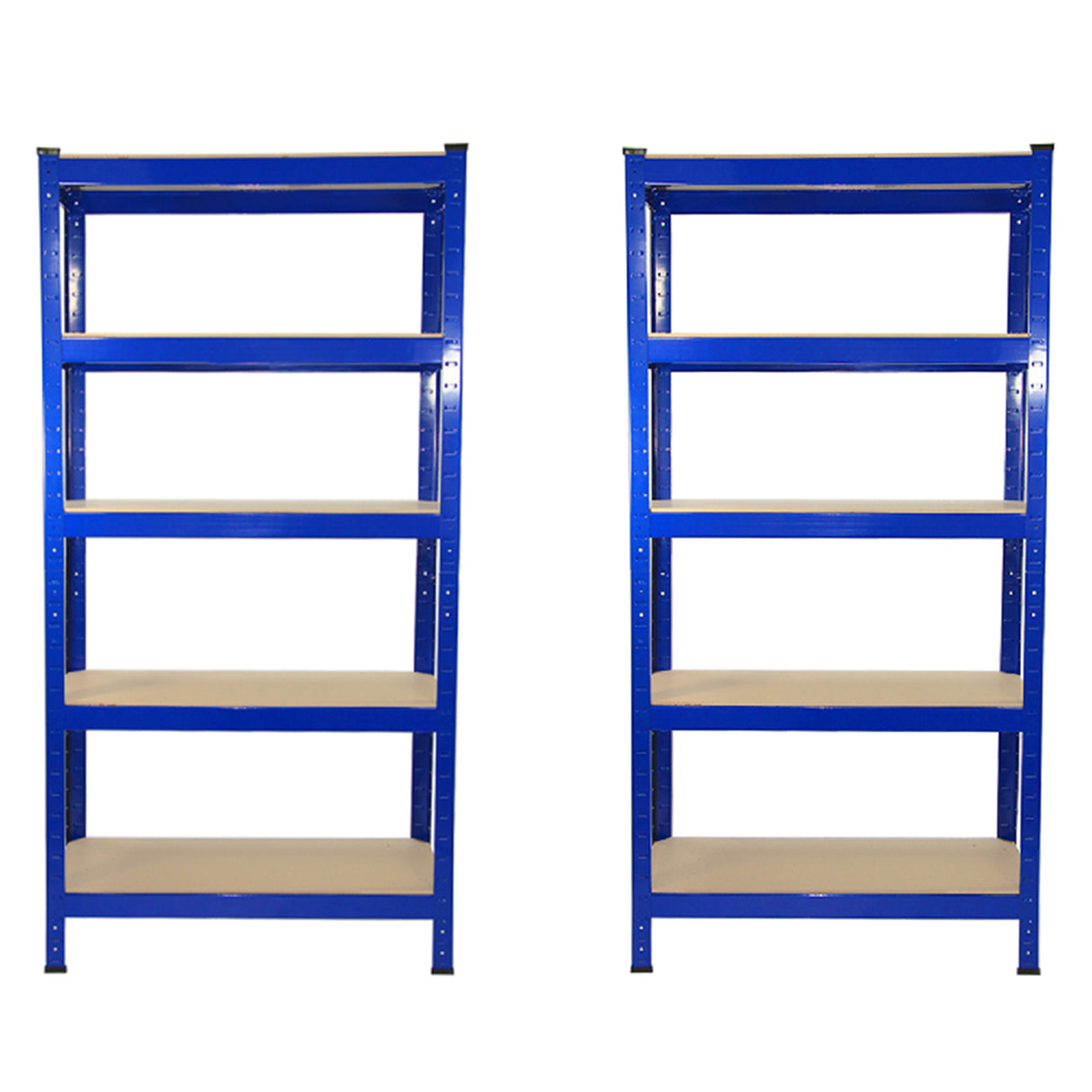 Scaffale da garage blu, 75cm x 30cm, con quattro ripiani in legno chiaro, design robusto e incastro per facile montaggio