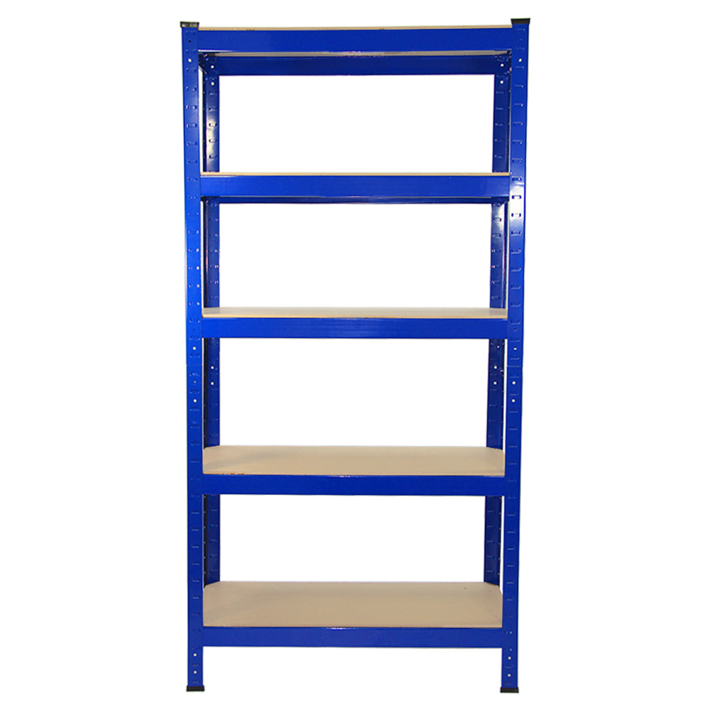 Scaffale da garage ad incastro T-Rax blu, dimensioni 75cm x 30cm, con quattro ripiani robusti e superficie liscia e resistente