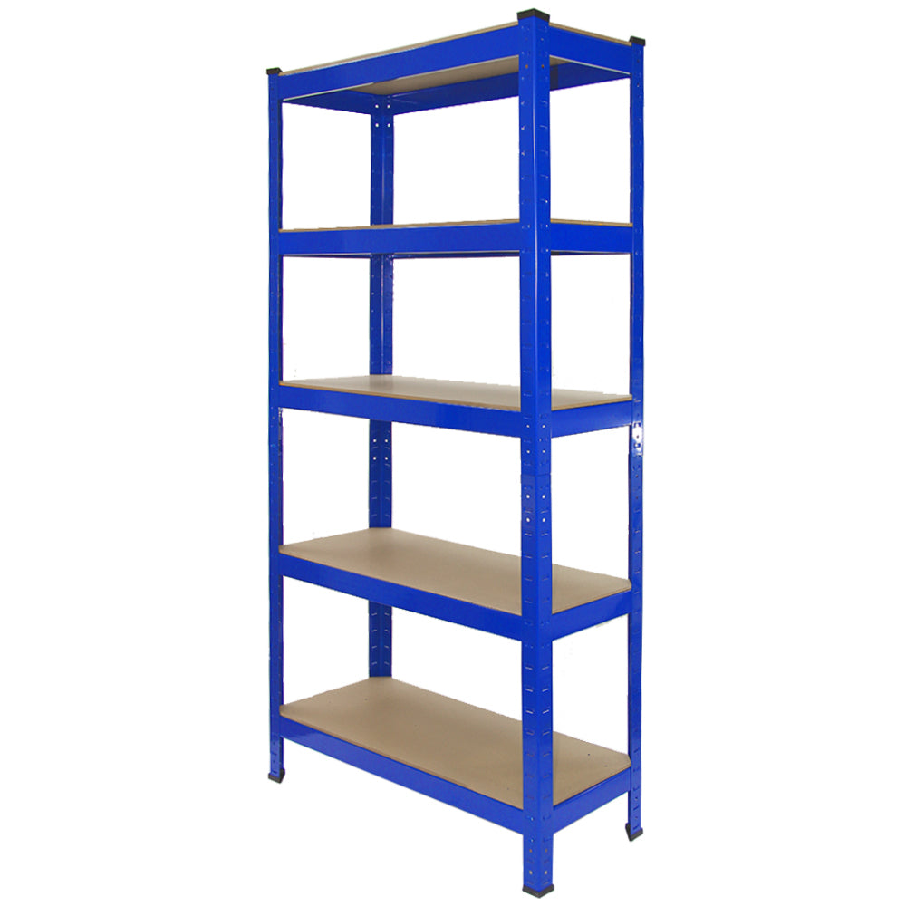 Scaffale da garage blu ad incastro T-Rax, 75cm x 30cm, con cinque ripiani in materiale resistente e finitura liscia