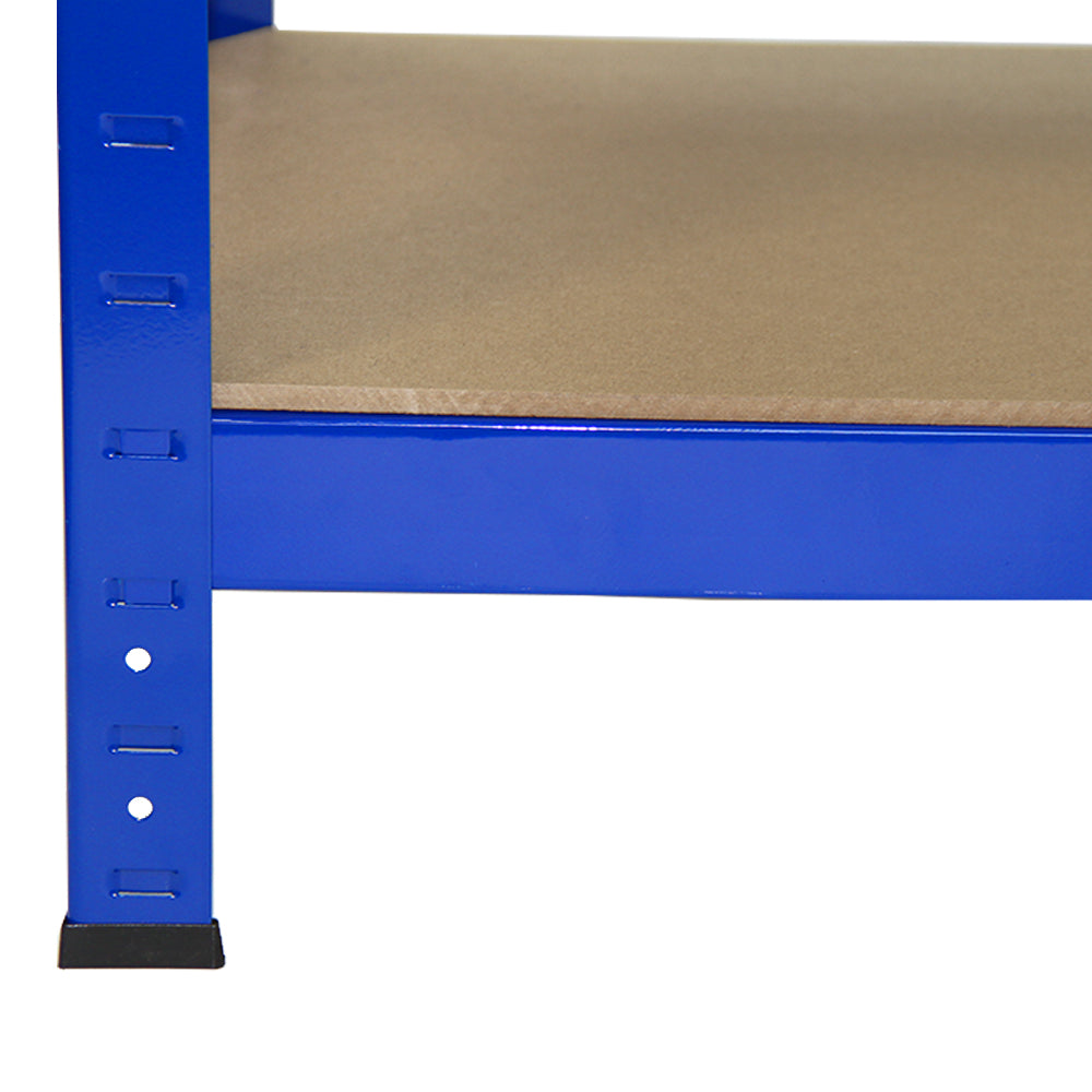Scaffale da garage ad incastro T-Rax blu, con struttura metallica e ripiano in legno, dimensioni 75cm x 30cm, robusto e pratico