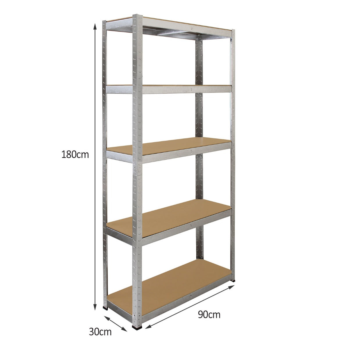 Scaffale da garage galvanizzato ad incastro, 90cm x 30cm, con quattro ripiani in legno, struttura robusta e resistente alla ruggine