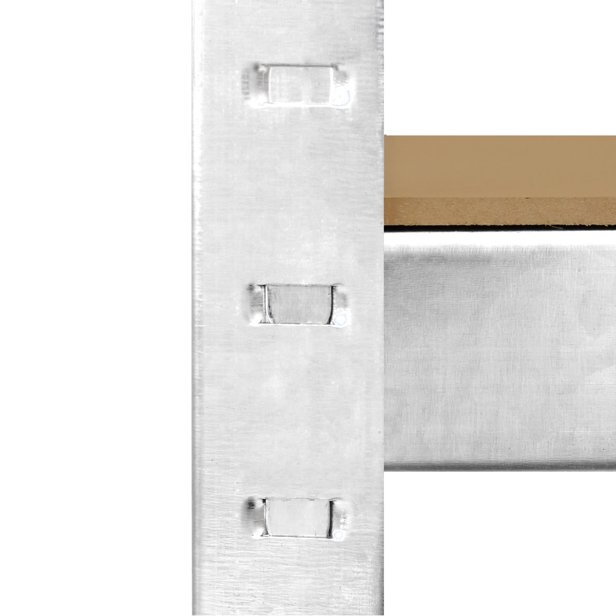 Scaffale da garage galvanizzato con finitura lucida, struttura robusta e supporti ad incastro, ideale per organizzare spazi di lavoro