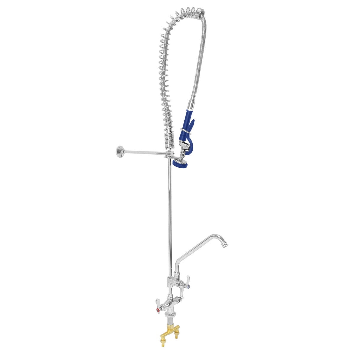 Rubinetto da cucina in acciaio inox con tubo flessibile, finitura lucida, manopola blu e rubinetto addizionale per praticità