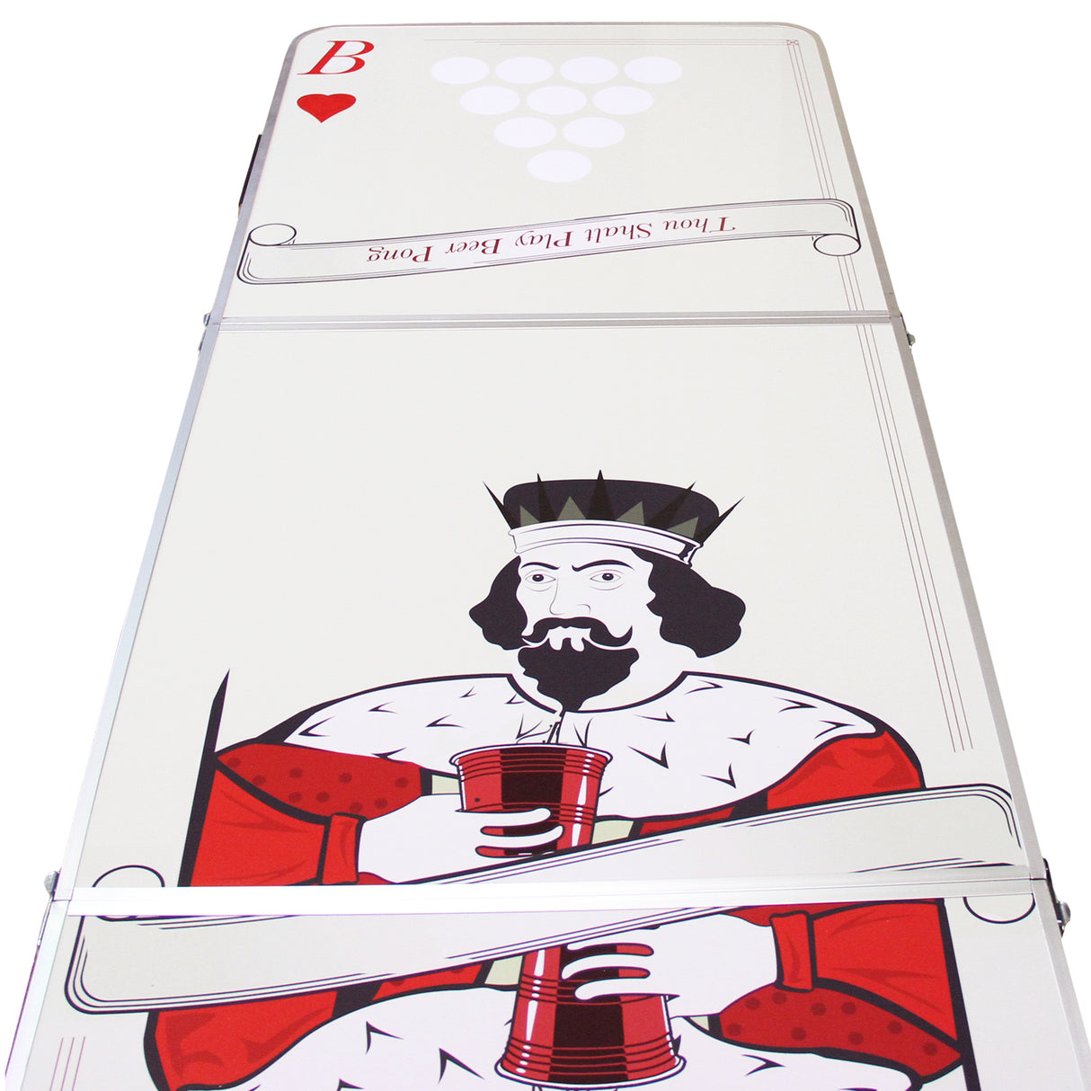 Tavolo da birra pong pieghevole con design di un re, colori vivaci e superficie liscia, ideale per feste e giochi all'aperto