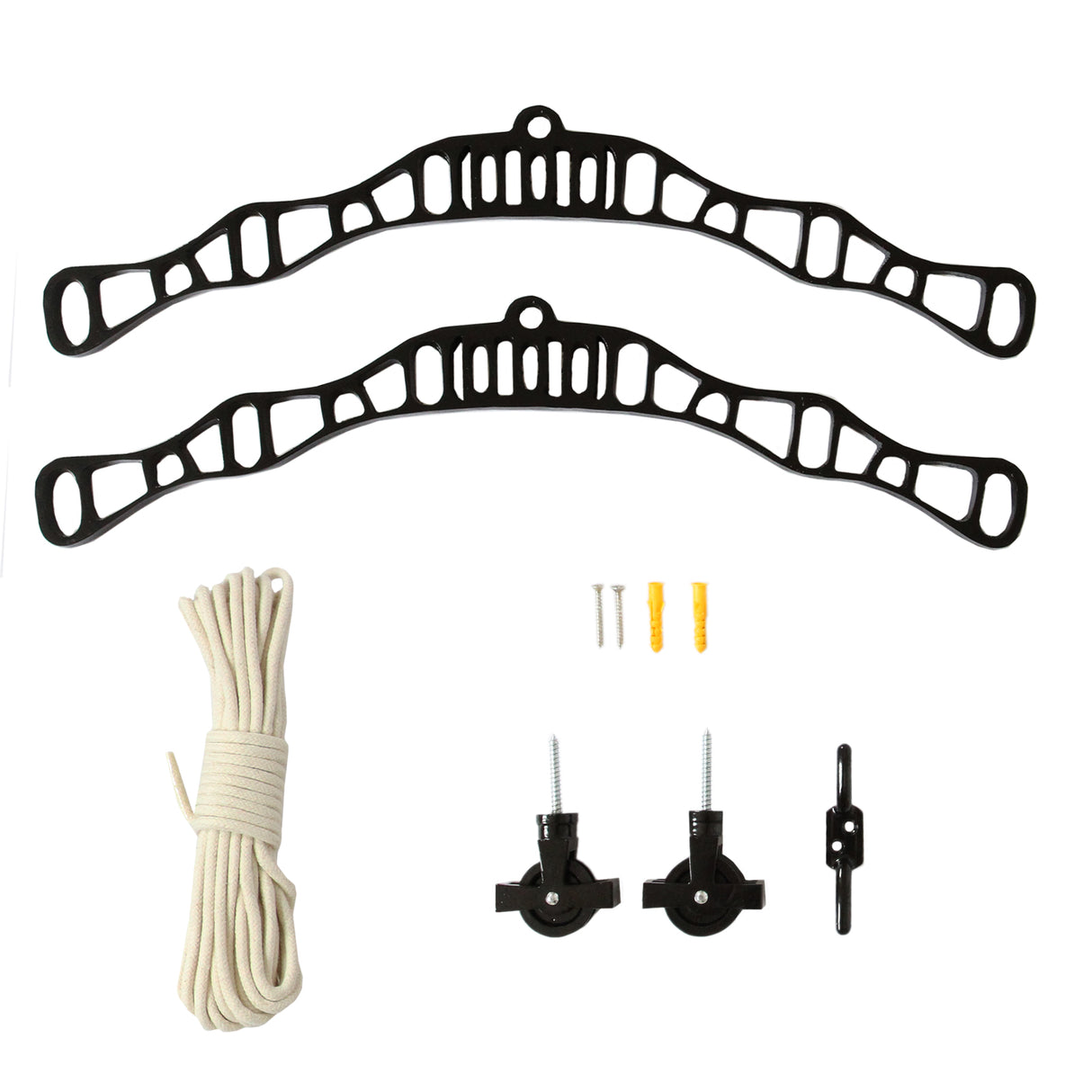 Stendibiancheria da soffitto nero, 140 cm, con accessori inclusi: corda, viti e supporti, design resistente e pratico per asciugare i vestiti