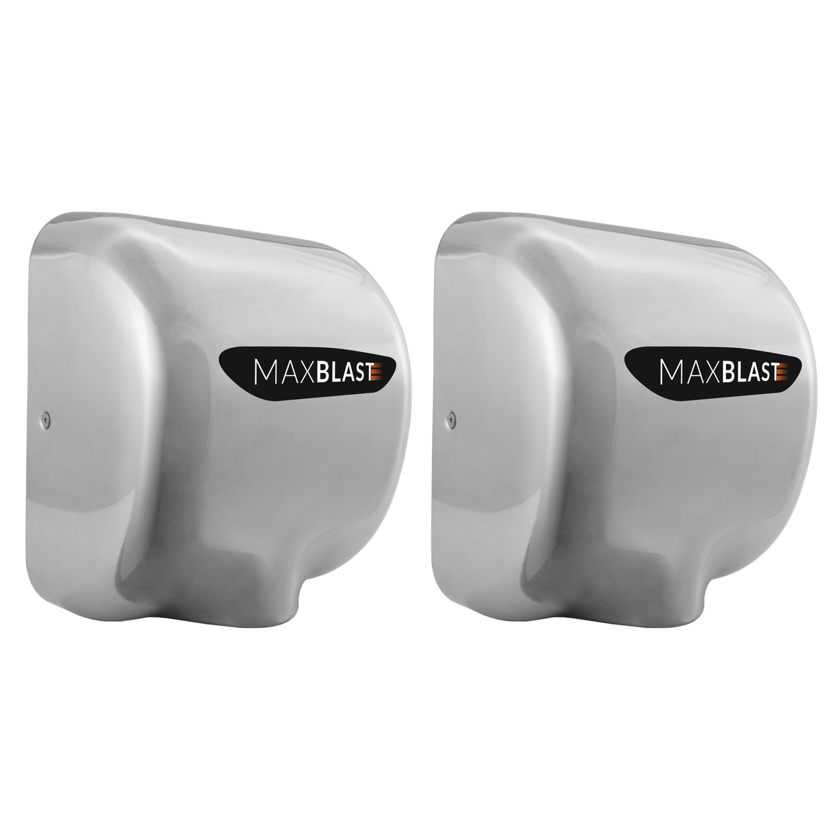 Asciugamani elettrici MaxBlast in acciaio inox lucido, design moderno e compatto, ideale per bagni pubblici e commerciali