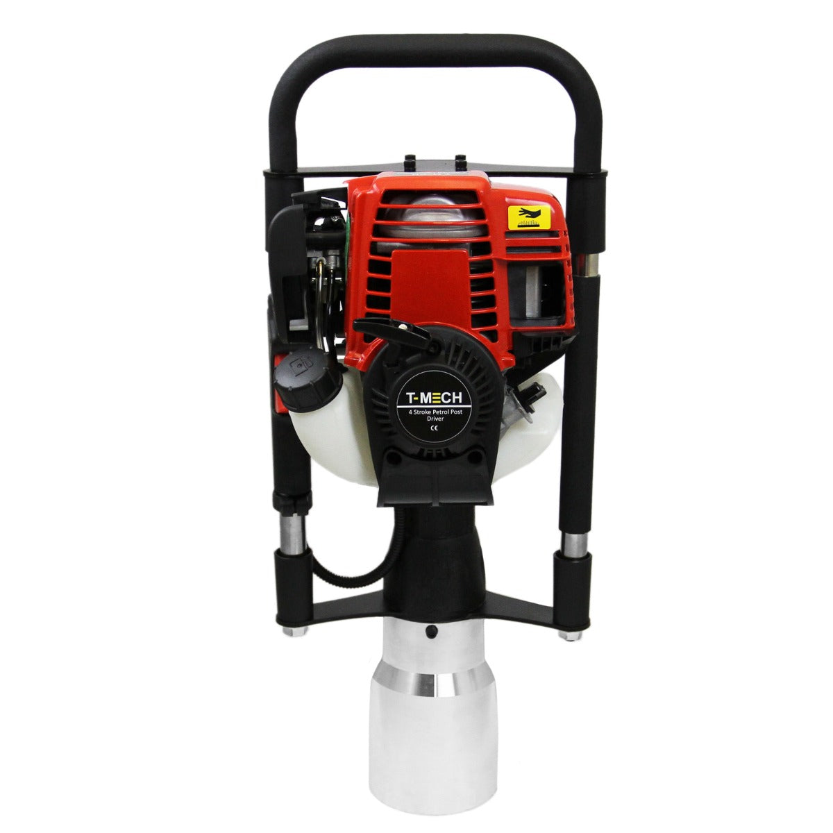 Trivella T-Mech a 4 tempi, motore rosso e nero, struttura robusta, ideale per forare la terra e montare pali, con manico ergonomico