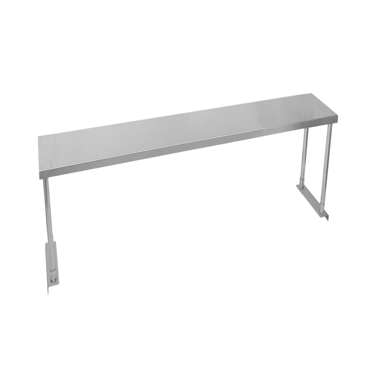 Ripiano in acciaio inox lucido, lungo 150 cm, con supporti robusti, ideale per tavoli da cucina in ristoranti e cucine professionali