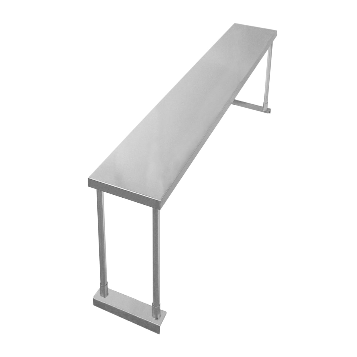 Ripiano per tavolo da cucina in acciaio inox lucido, lungo 150 cm, con supporti robusti e design minimalista per ristoranti